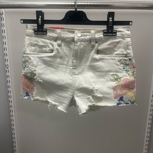 Blank NYC Distressed Jean Shorts with Multicolor Embroidery